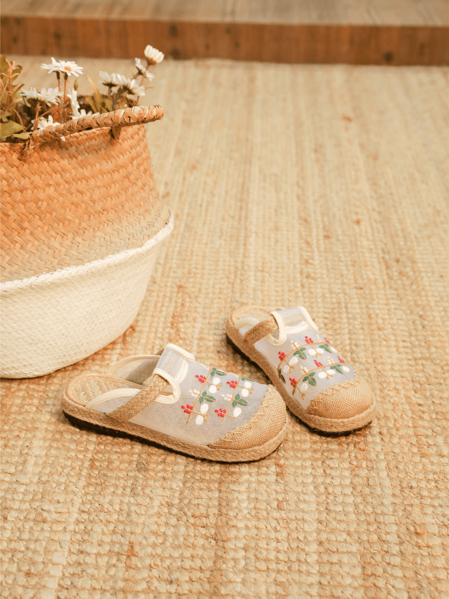 CACTUS ROSE | EMBROIDERED BLOSSOM MESH LINEN UPPER MULE