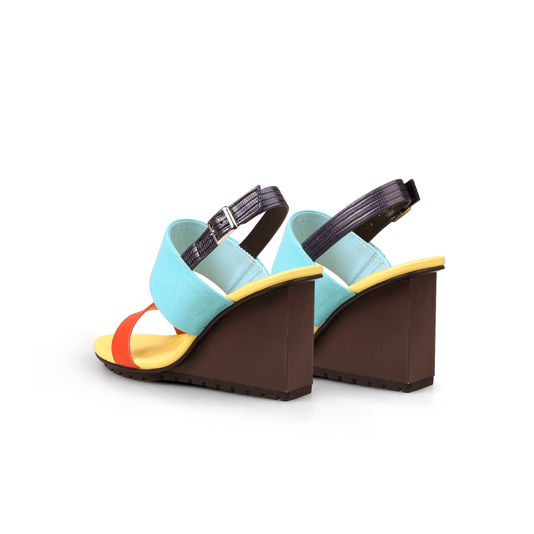 Jady Rose | Shilah Leather Slingback Wedge - Cyan