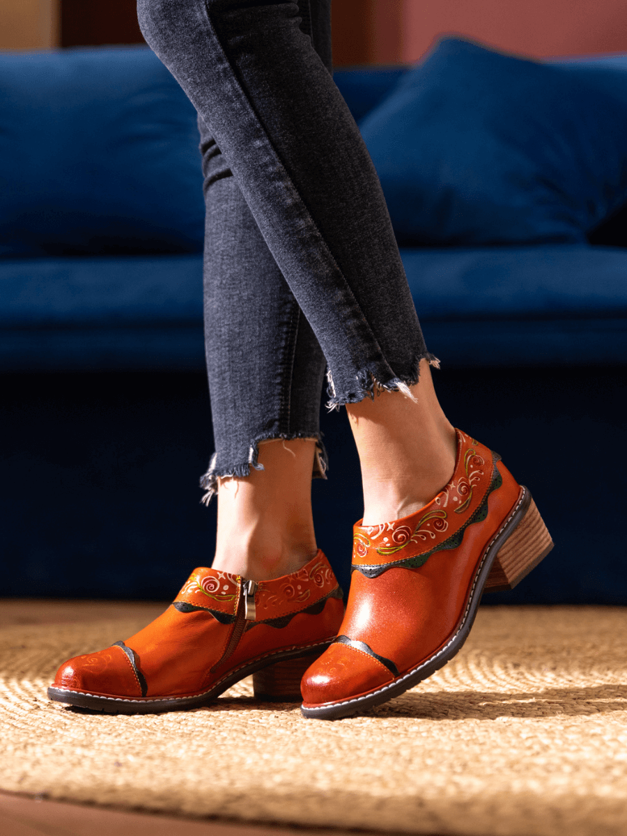 SOFFIA | LUMI FLORAL ANKLE WASHED LEATHER PUMP