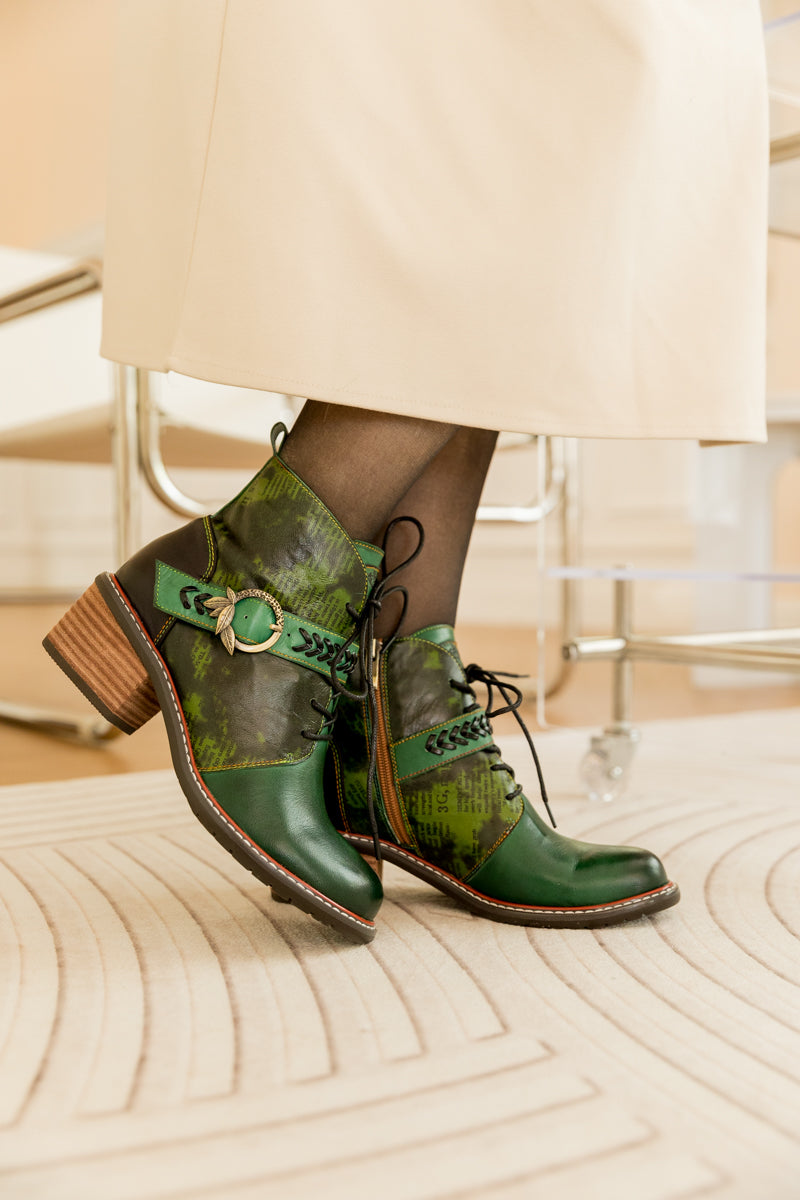 SOFFIA | VINTAGE DARK GREEN LEATHER ANKLE BOOT