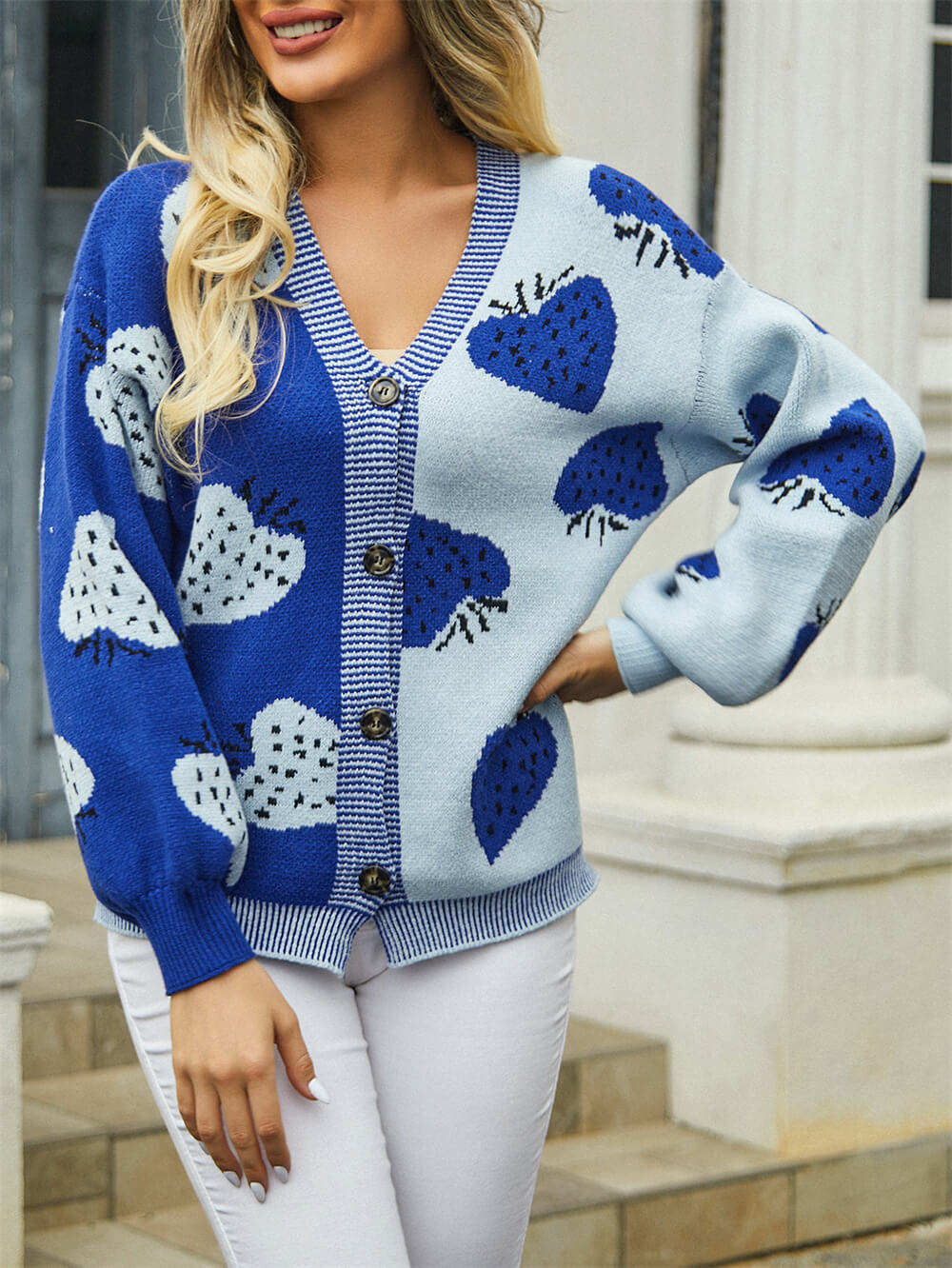 Field Of Strawberry Knit Cardigan - Blue