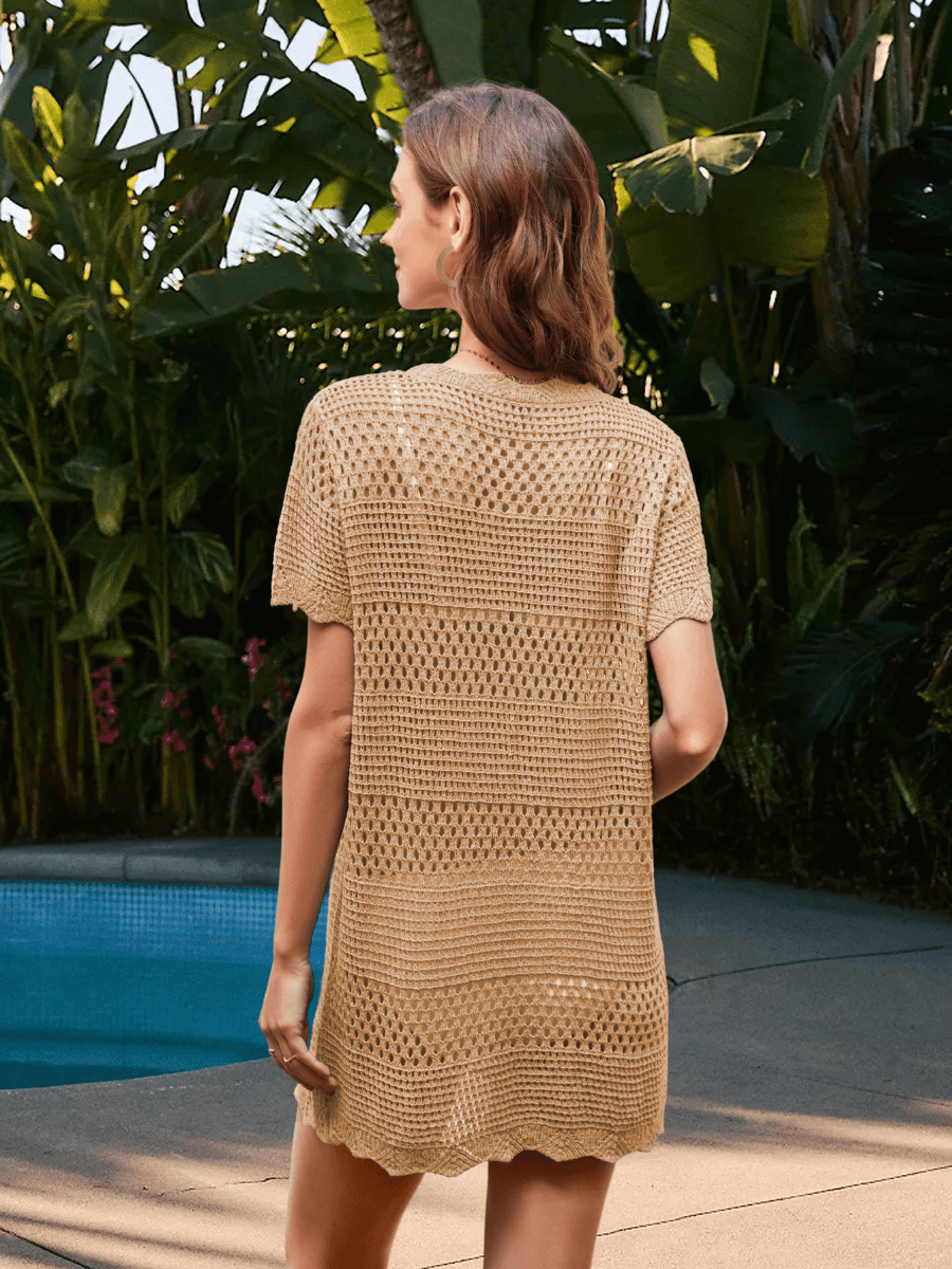 Christa Crochet Mini Sweater Dress - Khaki