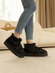 Smaibulun Ugg | Mini Glitter Low Ankle Platform Boots - Black