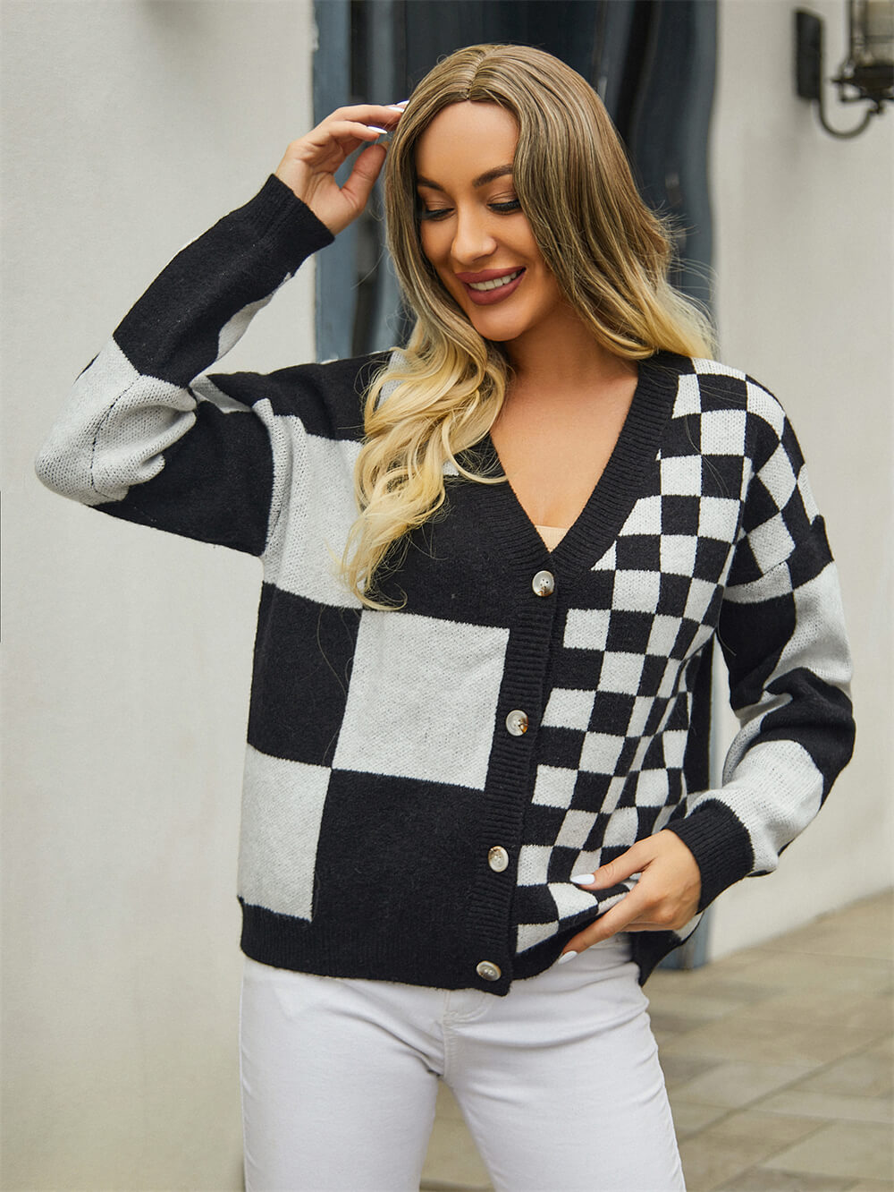 Checkmate Button Up Knit Cardigan - Black