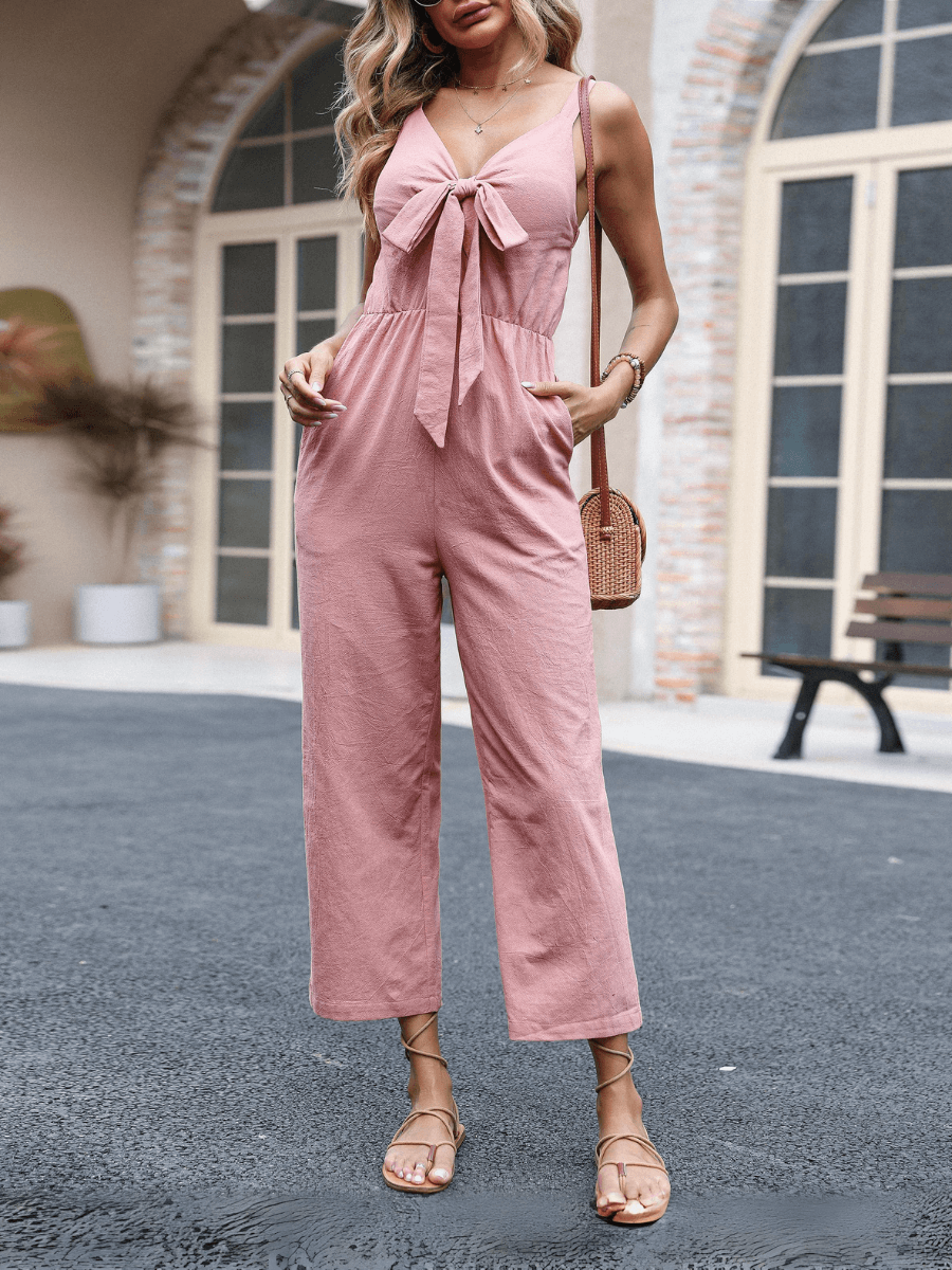 Kenia V-Neck Bow Tie Jumpsuit