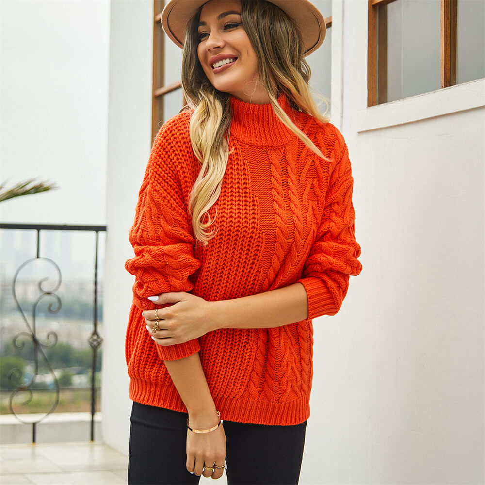 Corey Relaxed Cable Knit Sweater - Orange