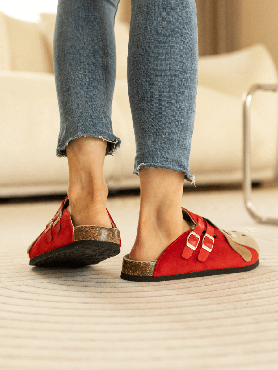 Maibulun | Moo Moo Baa Baa Double Strap Suede Clog - Red