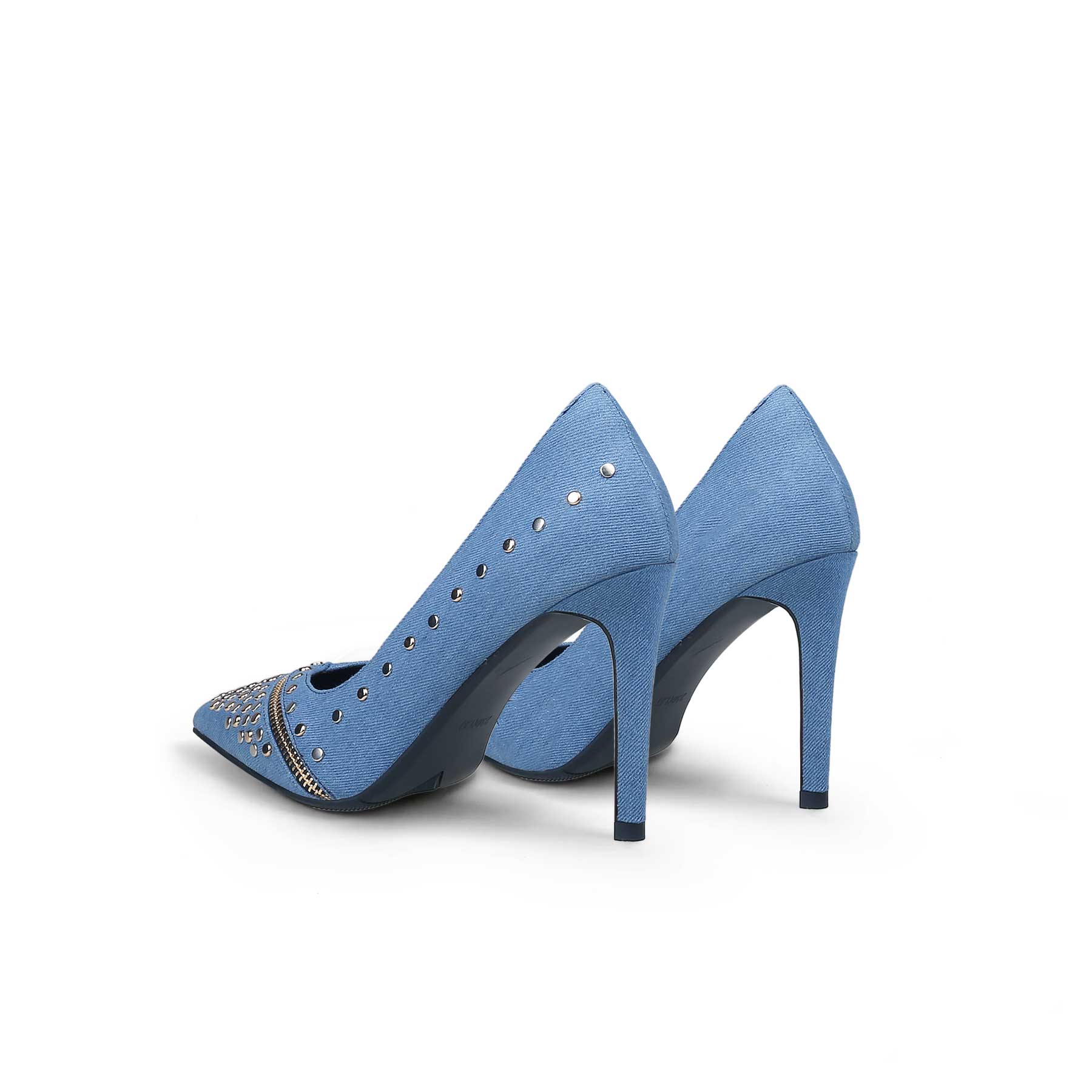 Jady Rose | Gelson Metal Stud Embellished Denim Stilettos - Blue