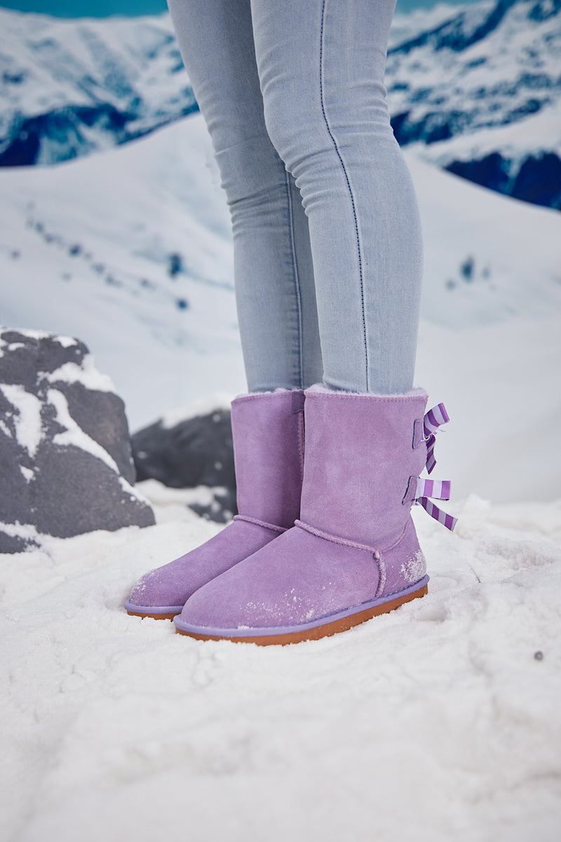 Smaibulun Ugg | Serenity Striped Bailey Bow Shearling Boots - Lavender