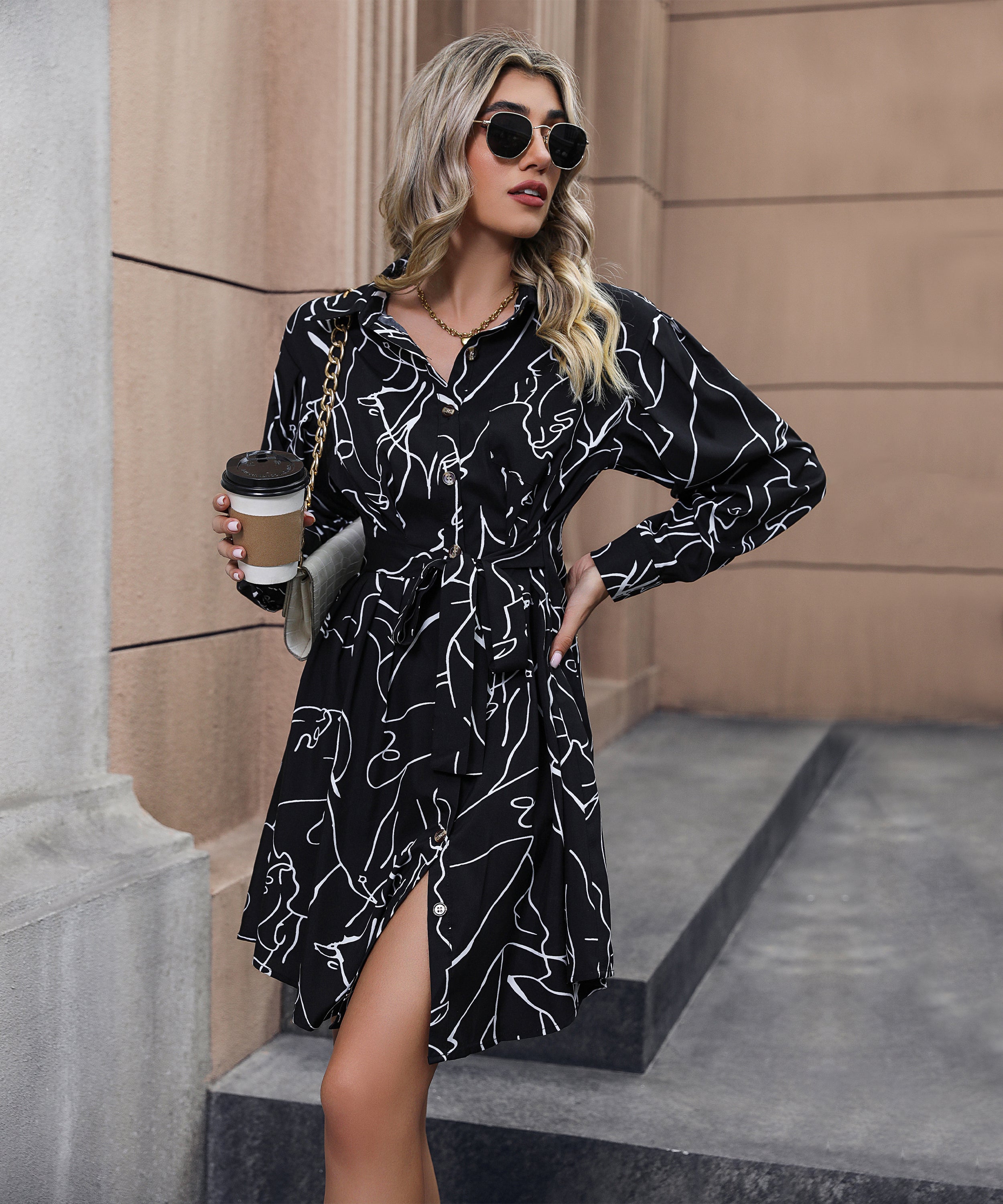 Kalenna Mini Shirt Dress - Black