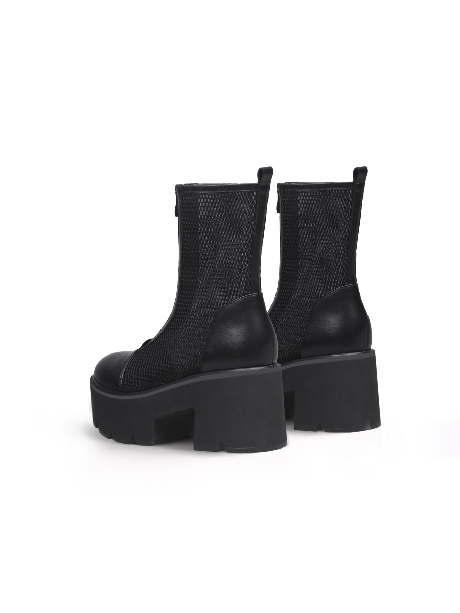 JADYROSE | LALLIE BLACK MESH CHUNKY HEEL BOOT