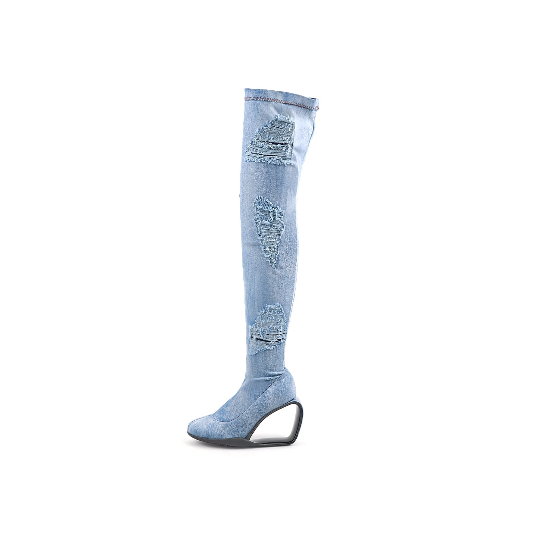 Jady Rose | Alfie Over-The-Knee Distressed Denim Boots