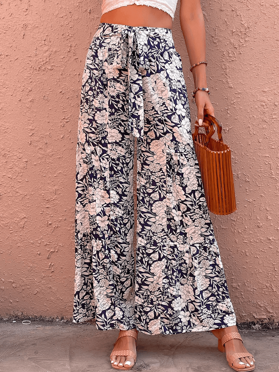 Cancun Printed Wide Leg Belted Pant