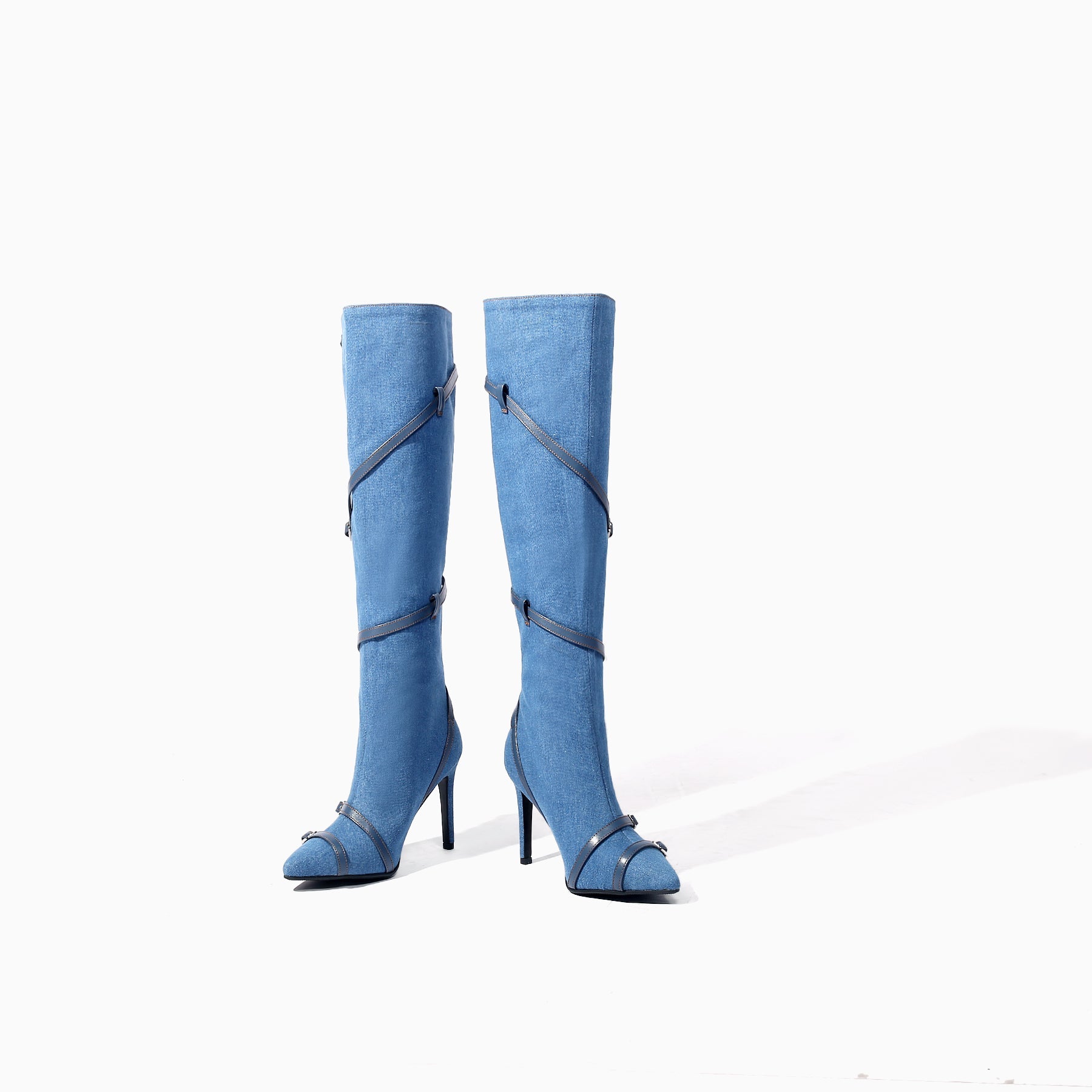 JADY ROSE | DENIM HARDWARE KNEE-HIGH STILETTOS BOOTS