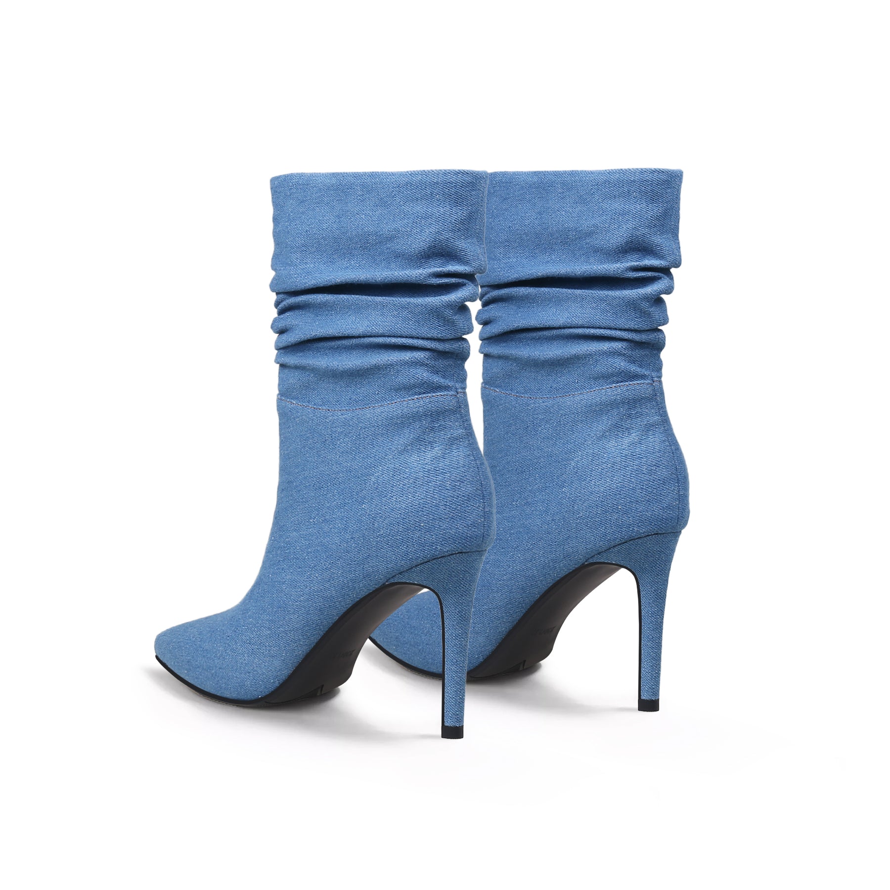 JADY ROSE | DENIM RUCHED ANKLE STILETTO BOOTS