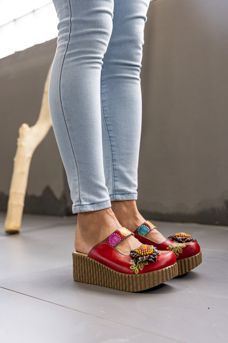 Soffia | Akia Floral Embellished Leather Platform Clog