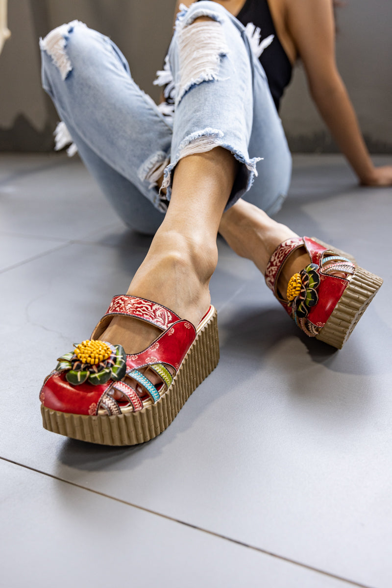 Soffia | Solanah Floral Embossed Leather Platform Clog