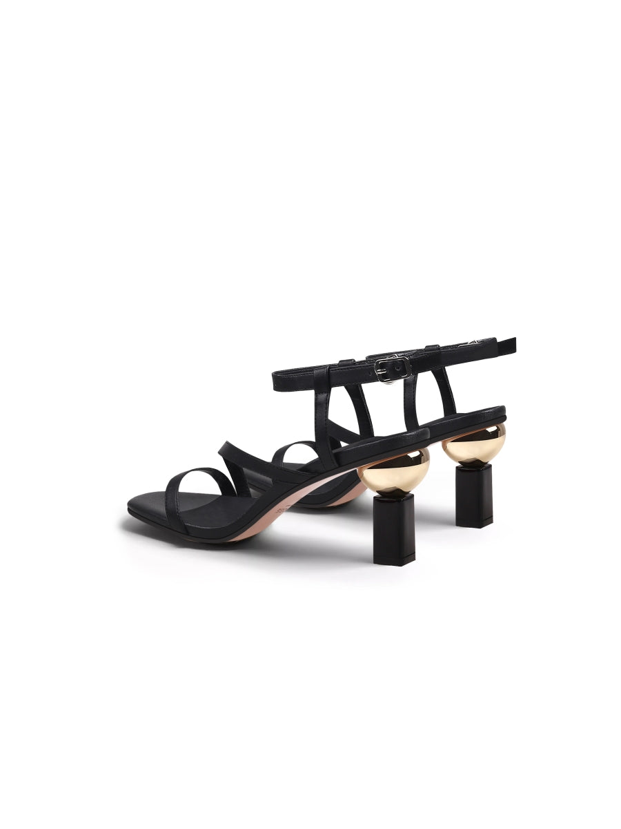 JadyRose | Block Heel Leather Black Ankle Strap Sandal