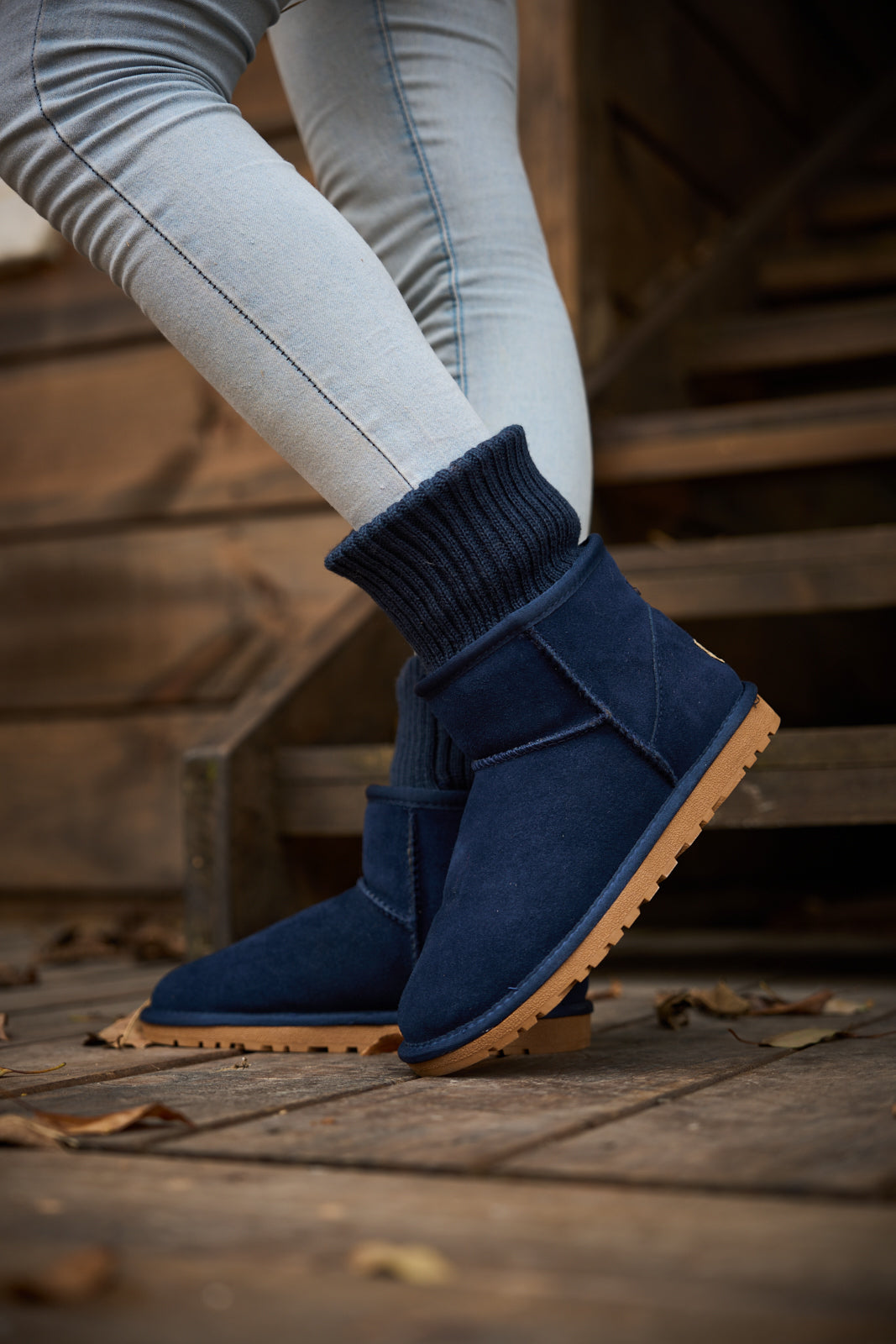 SMAIBULUN Ugg | Ankle Knit Stocking Mini Boots - Navy