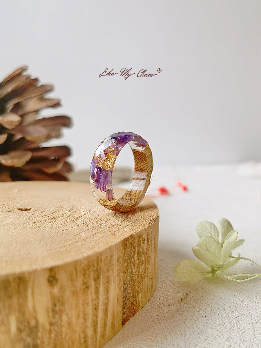 Handmade Dried Flower Inlaid Resin Ring-Purple