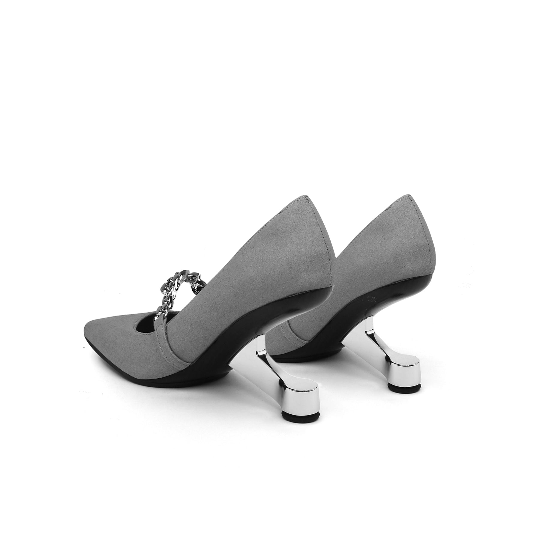 JADY ROSE | YESENIA METAL CHAIN SUEDE STILETTOS - GREY