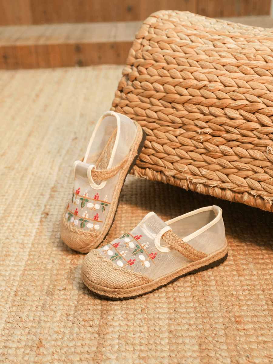 CACTUS ROSE | EMBROIDERED DAISY MESH UPPER LINEN ESPADRILLE