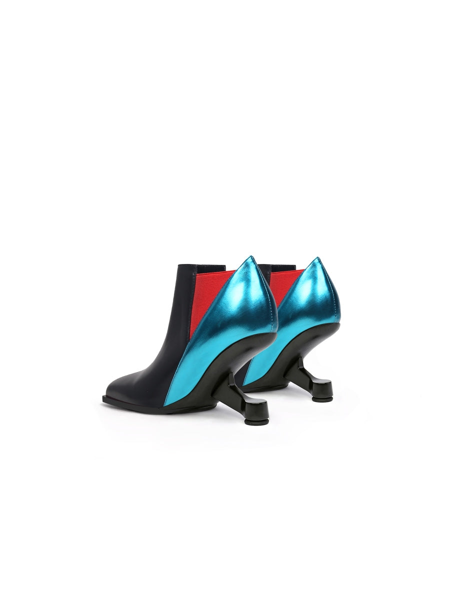 JadyRose | Blue Red Contrast Elevator Heel Ankle Boot