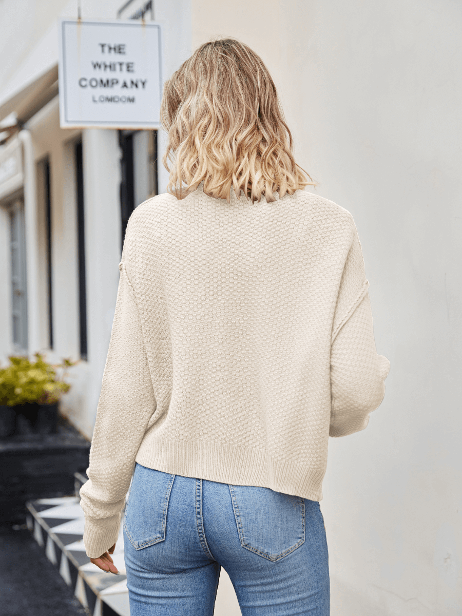 Wafflemate Button Front Knit Cardigan - Beige