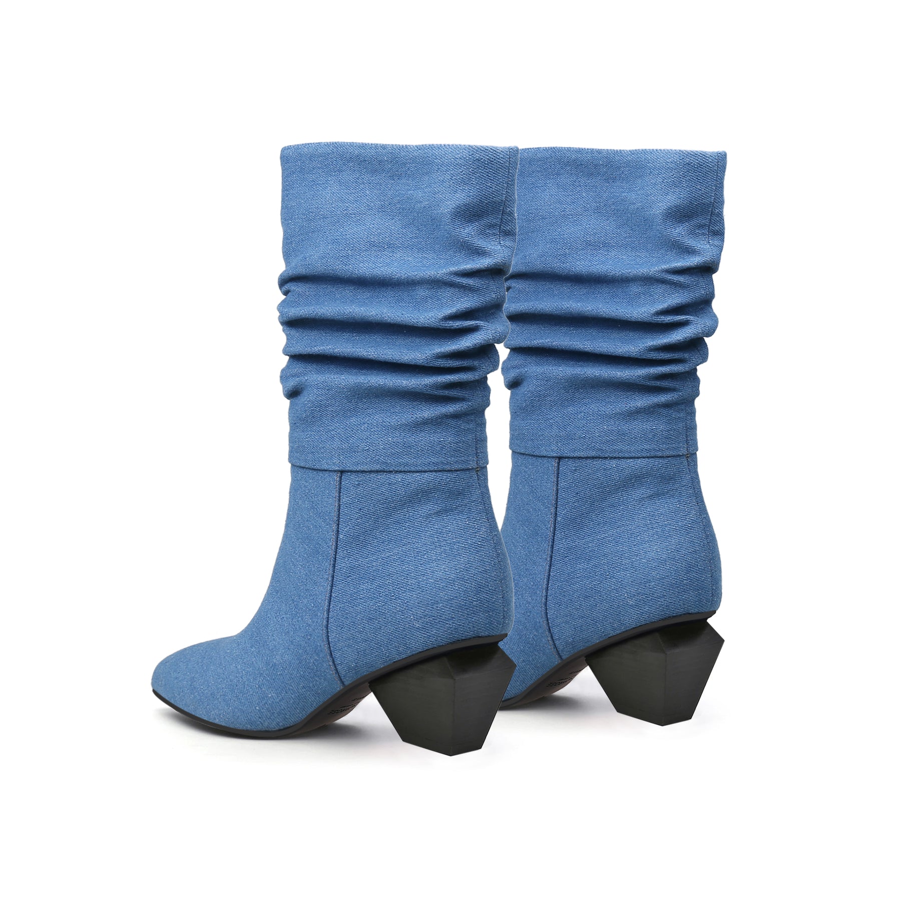 JADY ROSE | BLOCK HEEL DENIM RUCHED ANKLE BOOTS