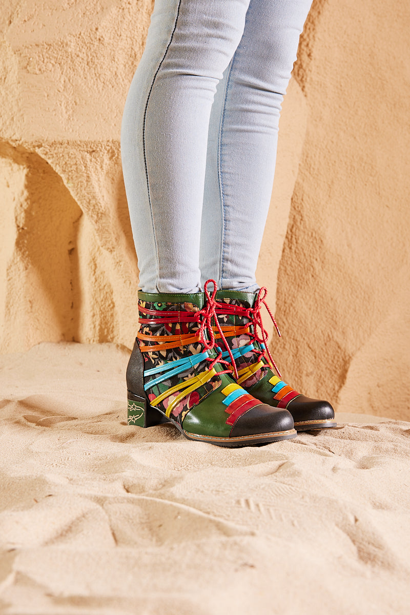 Soffia | Desert Express Floral Leather Combat Boots