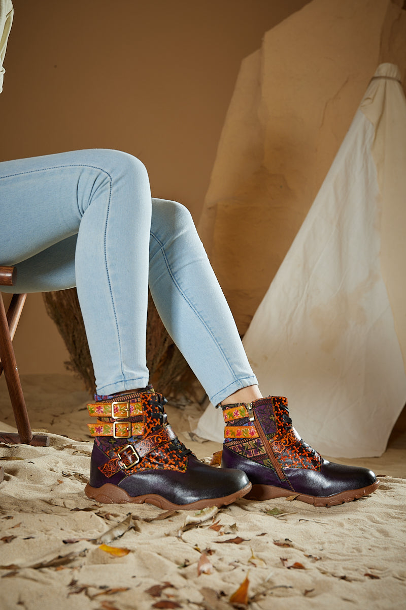 Soffia | Nichols Floral Embossed Leather Combat Boots