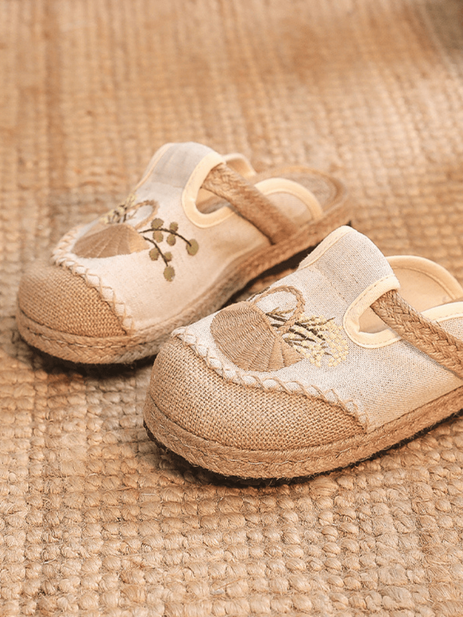 CACTUS ROSE | SUMMER PICNIC EMBROIDERED LINEN MULE - BEIGE