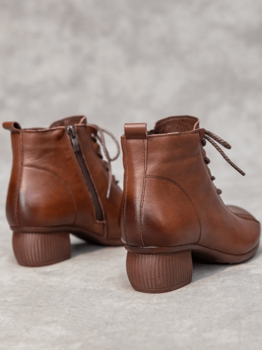 RUMOUR HAS IT | LACE-UP LEATHER ANKLE BOOTS - BROWN