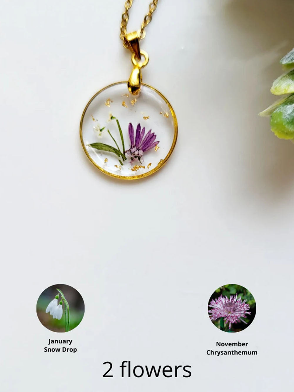 Handmade Birth Flower Bouquet Pressed Resin Pendant Necklaces