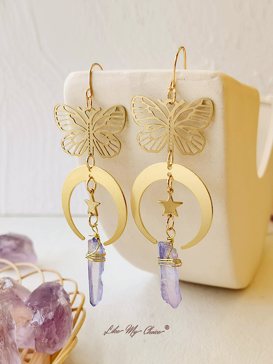 Hollow Butterfly Natural Crystal Earrings