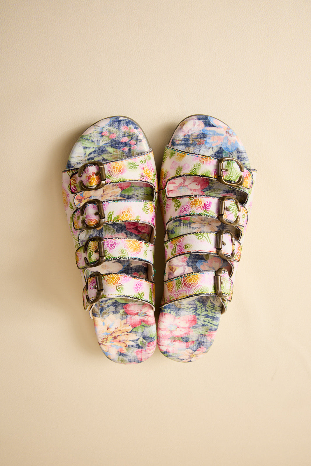 Soffia | Garden Bliss Floral Leather Footbed Sandals