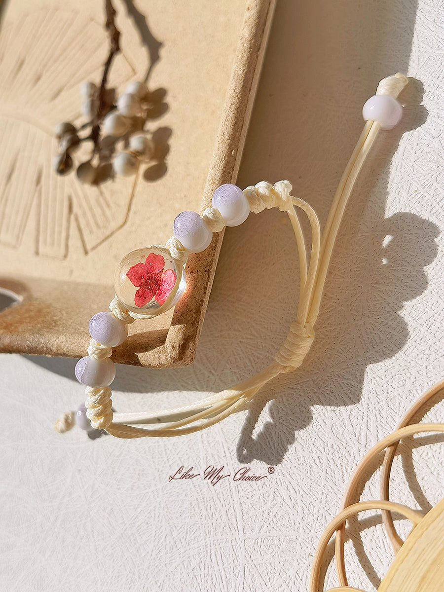 Cherry Blossom Time Stone Ceramic Braided Bracelet