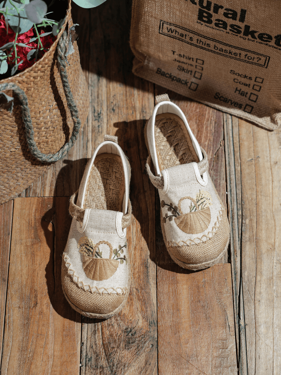 CACTUS ROSE | BASKET EMBROIDERED LINEN ESPADRILLE LOAFER - BEIGE