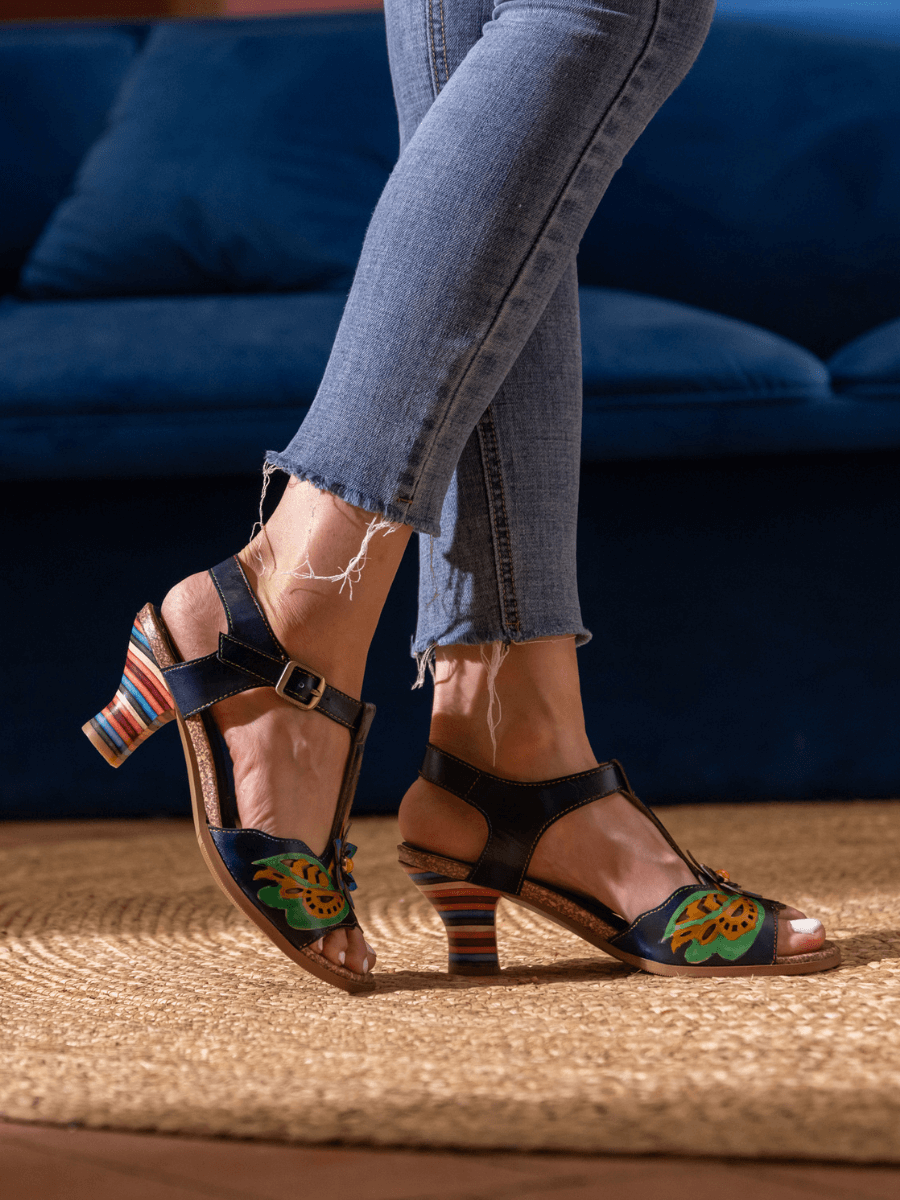 SOFFIA | ESTELLA FLORAL LEATHER T-STRAP PUMP