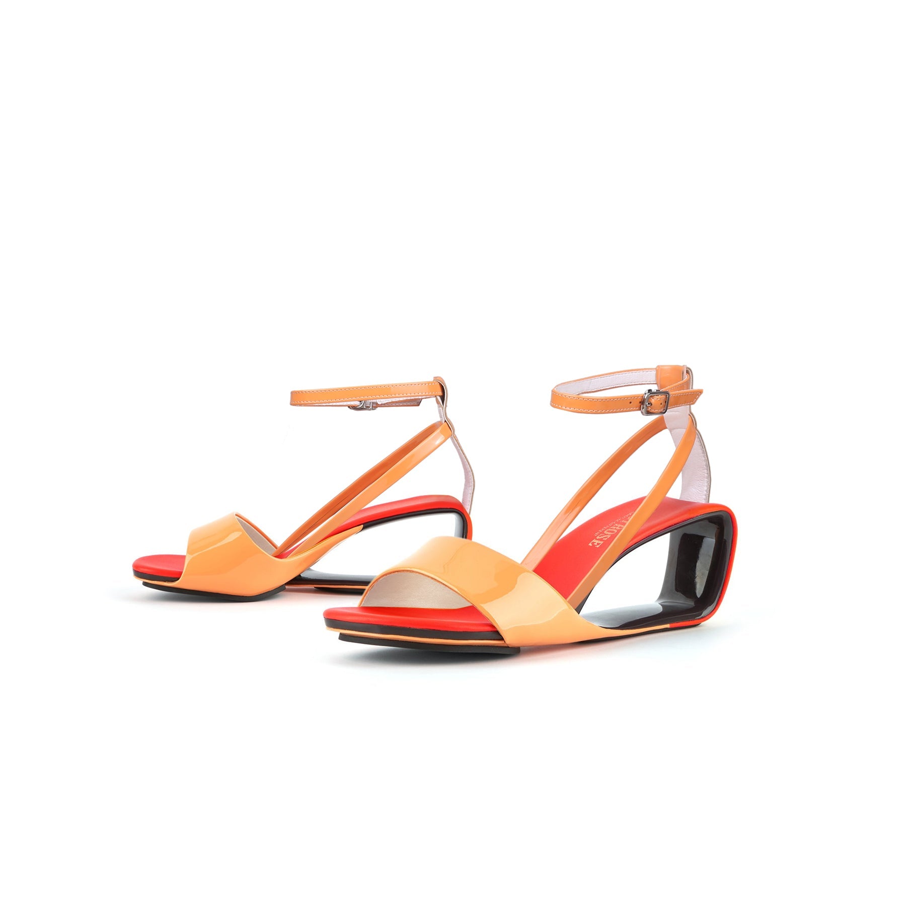 Jady Rose | Chanice Ankle Strap Leather Wedge Sandal - Orange