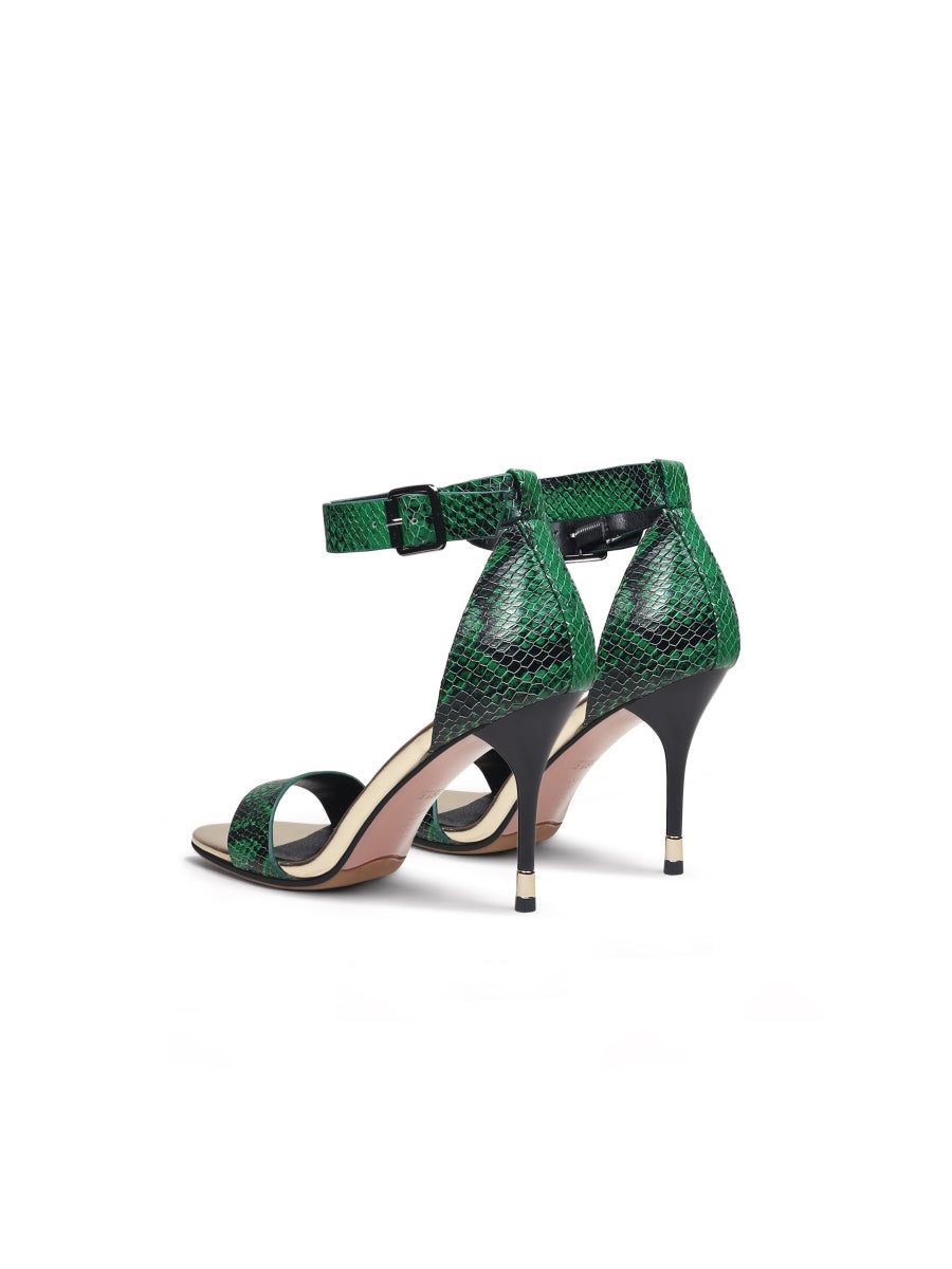 JadyRose | Green Snake Print Leather Ankle Strap Sandal