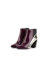 JadyRose | Claret Structural-Heel Contrast Patent Leather Ankle Boot