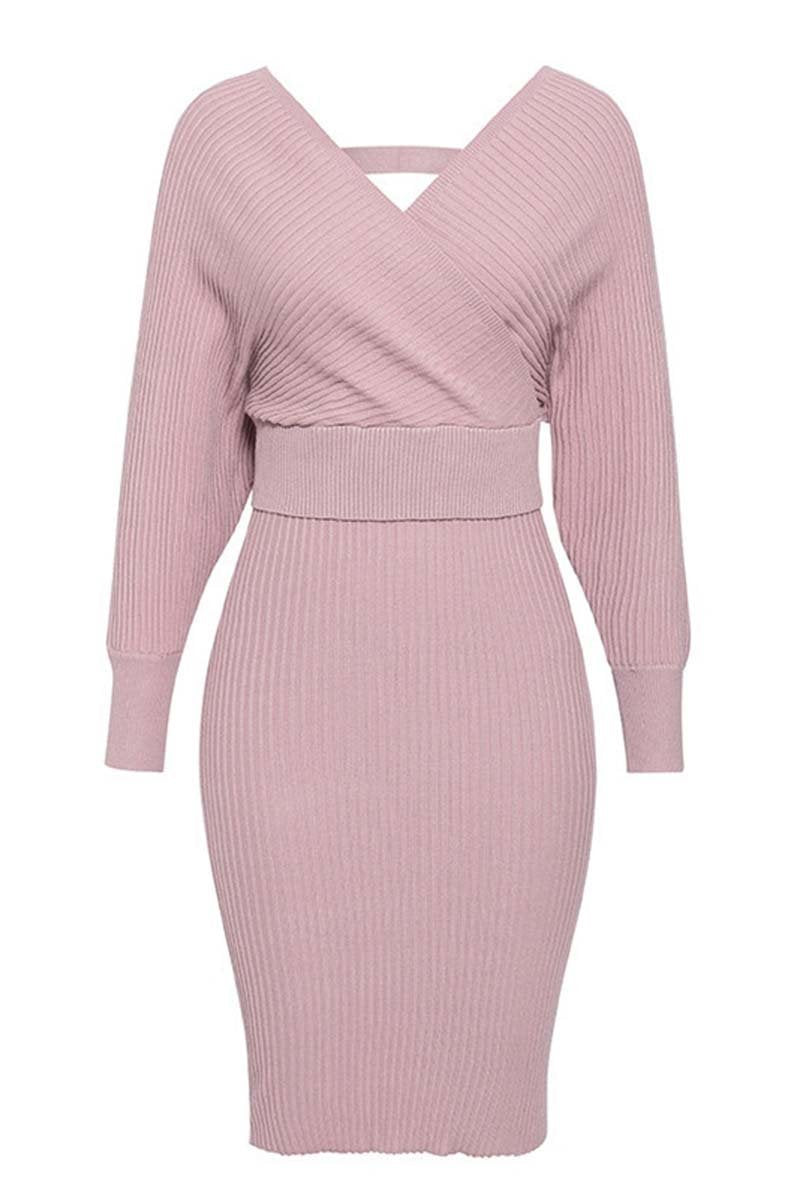 Chicindress Winter Sexy V Neck Wool Dress