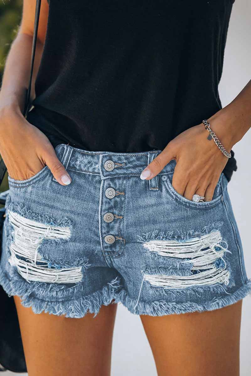 Chicindress New Washed Frayed Mid-Waist Three-Point Denim Shorts