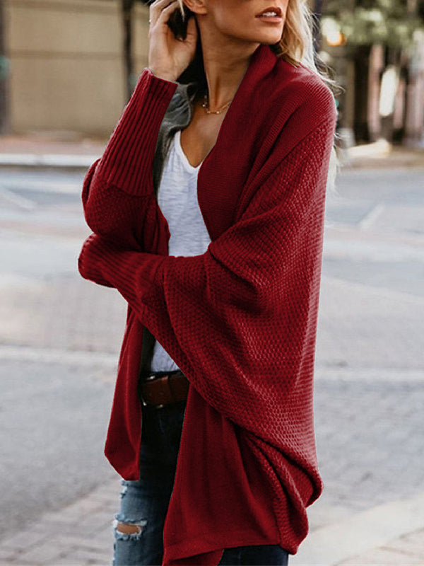 Casual Batwing Sleeves Loose Solid Color Cardigan Tops