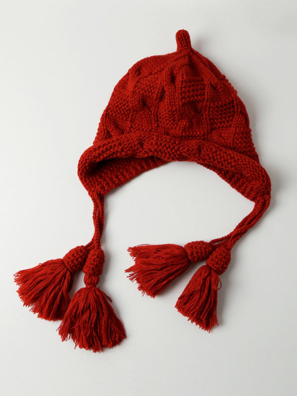 Solid Color Split-Joint Tasseled Knitted Hats