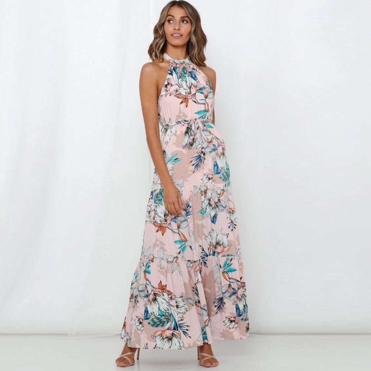 Tina Printed Halterneck Tiered Maxi Dress