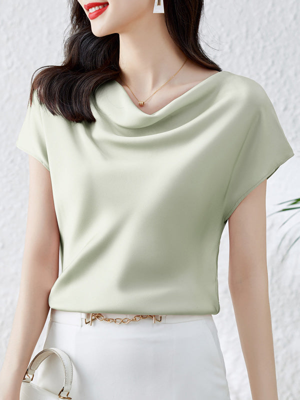 Loose Short Sleeves Solid Color One-Shoulder T-Shirts Tops