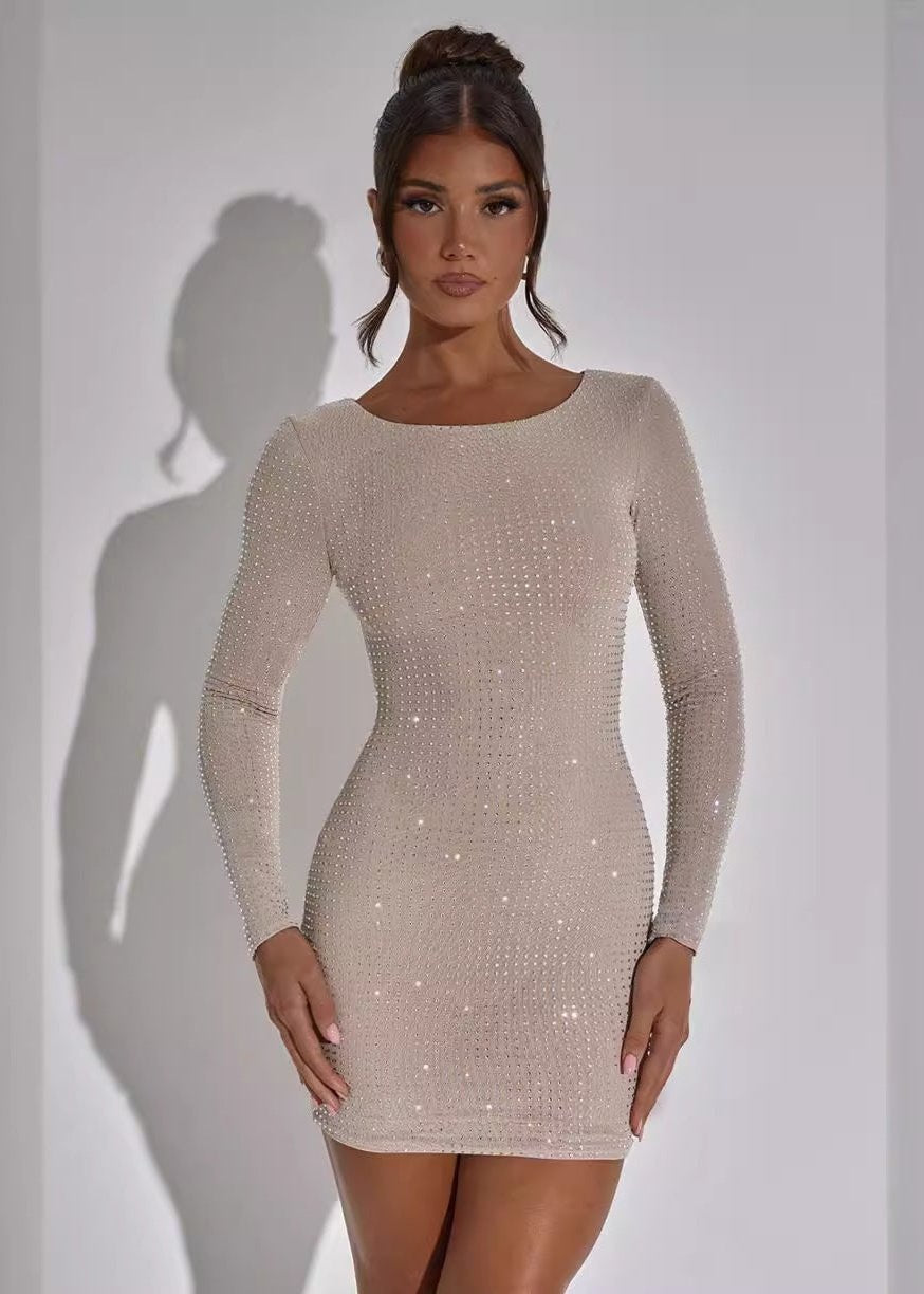 Rhinestone-Embellished Bodycon Mini Dress