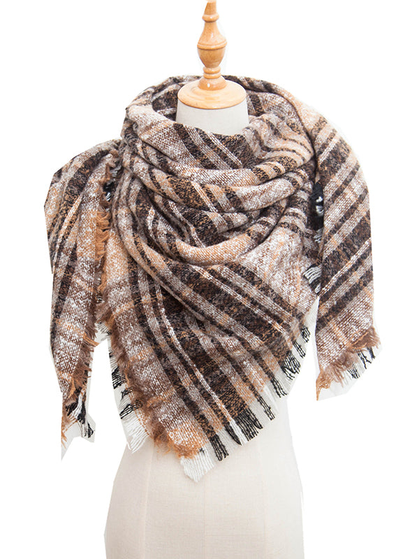 Triangle Fringed Keep Warm Plaid Shawl&Scarf